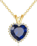 ELFRONT 14k Real Gold Heart Sapphire/Ruby Necklace Heart Stone Pendant Solid Gold Jewelry For Women Female Lover Mother Gifts
