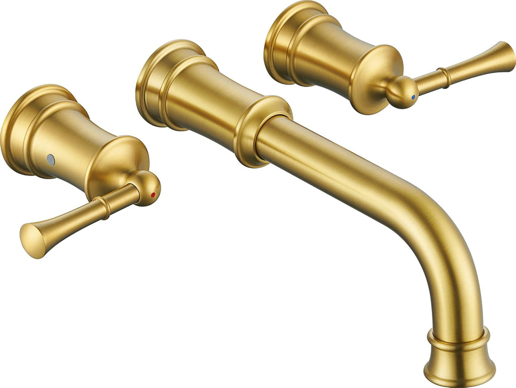 High Flow Wall Mount Tub Filler with Rough-in Valve, Wall Mount Tub Faucet, Brass Roman Bathtub Faucet 2 Handle with 360° Swivel Spout, Brushed Gold(B2306-BG)