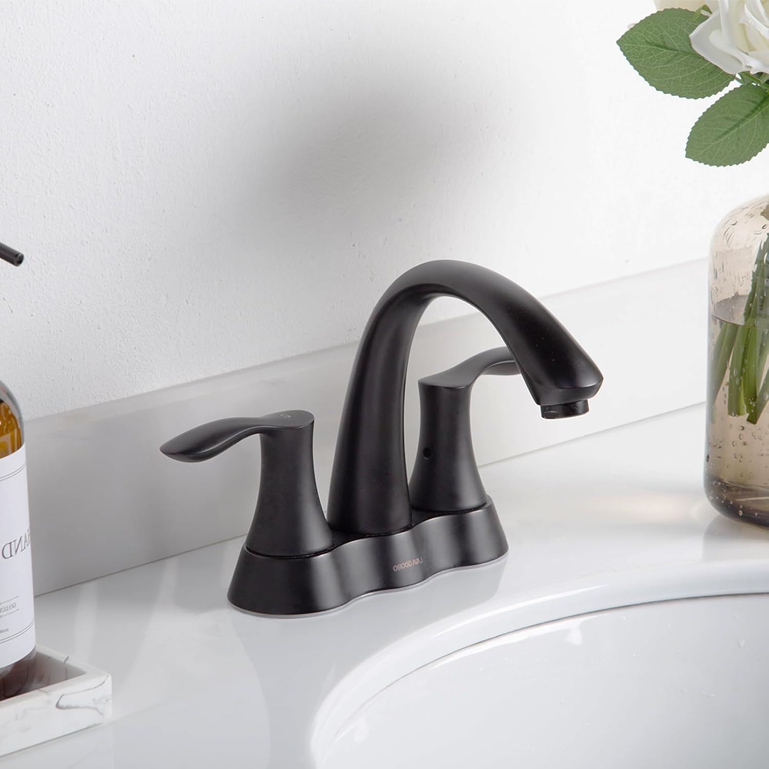 Matte Black Bathroom Faucet, Lava Odoro 4 Inch Centerset Bathroom Sink Faucet 2 Handle Vanity Faucet with Pop up Drain Assembly Supply Line, BF423-MB