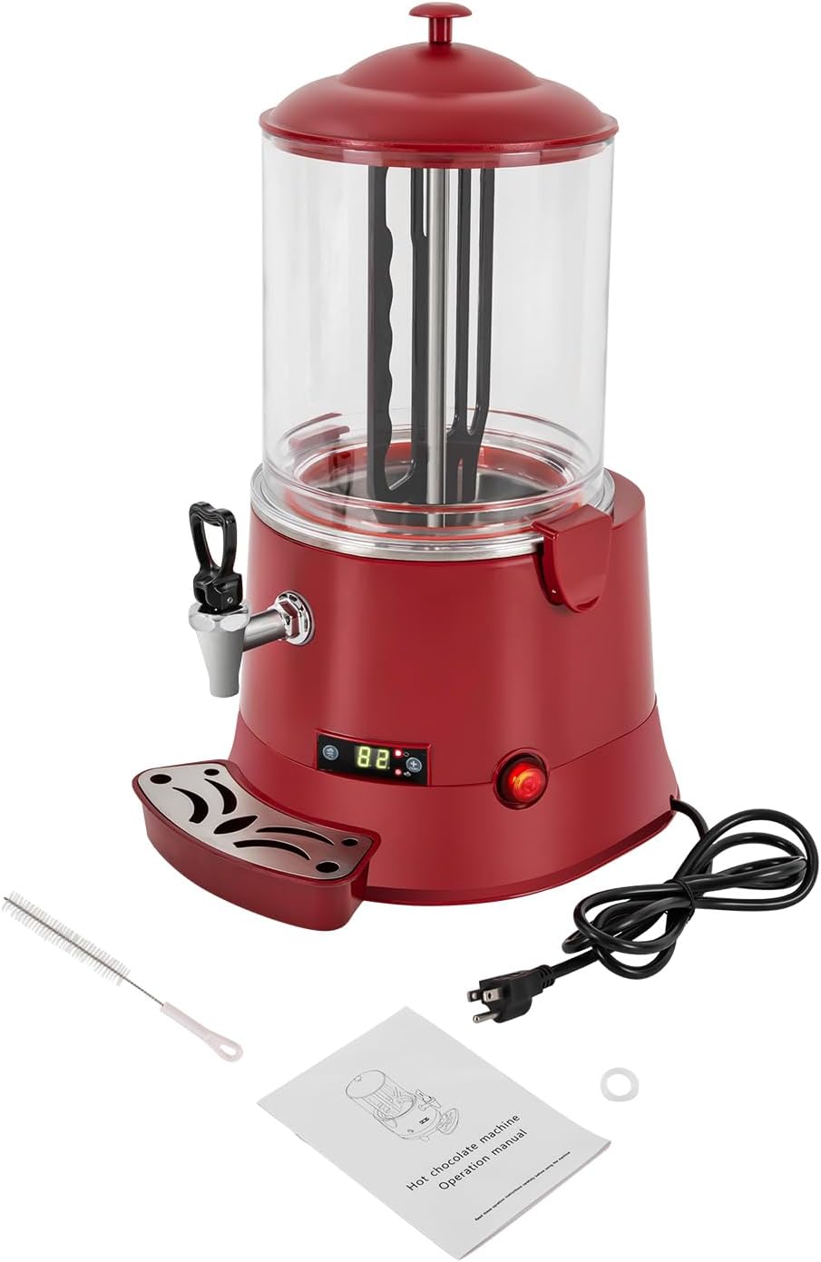 10L Commercial Hot Chocolate Maker Machine Chocolate Dispenser Warmer With Faucet 400W 110V Hot Beverage Warmer for Heating Chocolate Coffee Milk (10L-Red)