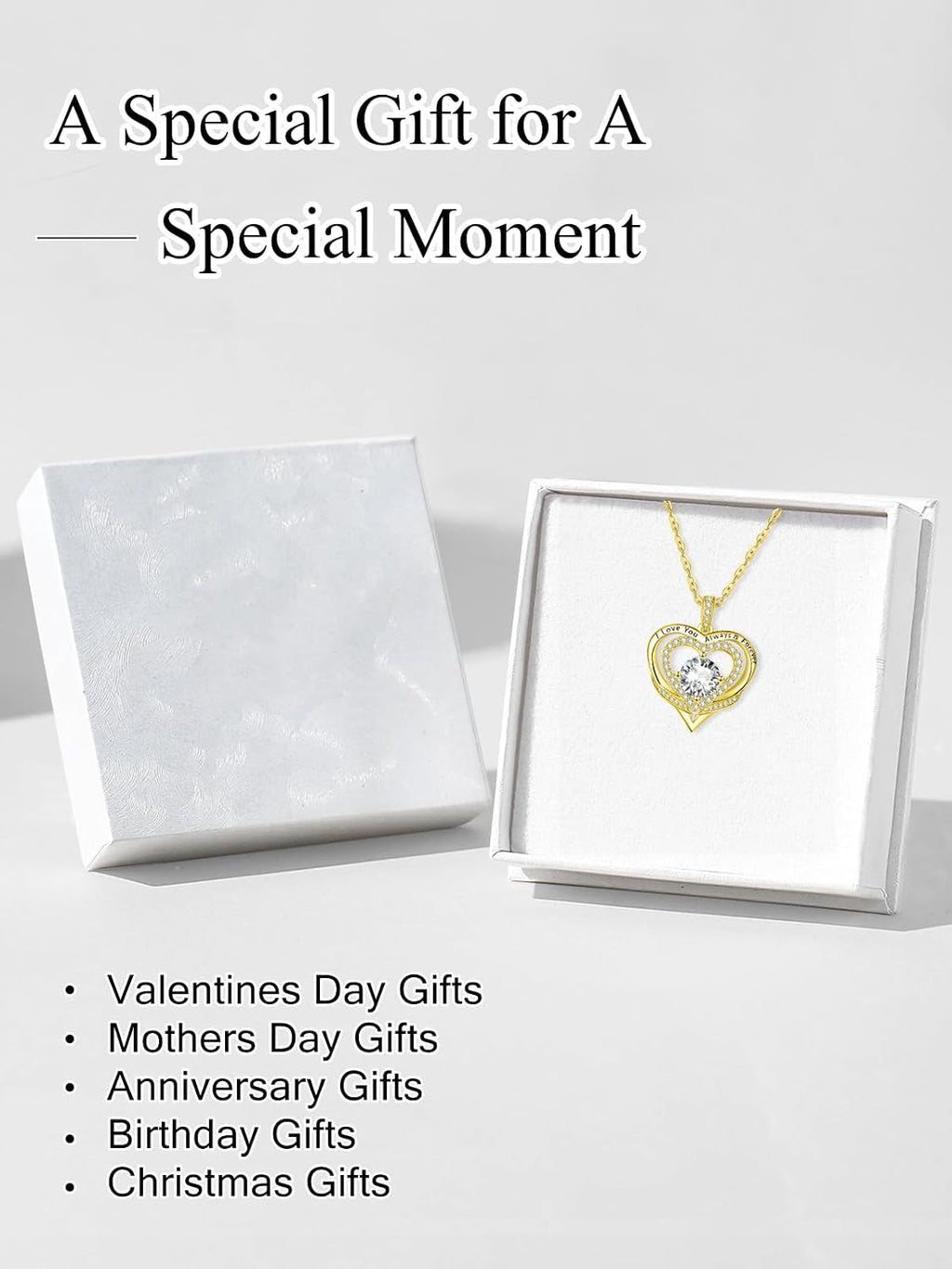 14K Gold Heart Necklaces for Women with Birthstone Pendant ，Double Hearts Necklace Jewelry Gift for Girlfriend Mom Anniversary Birthday Adjustable Chain 18' + 2' 'I Love You Always & Forever