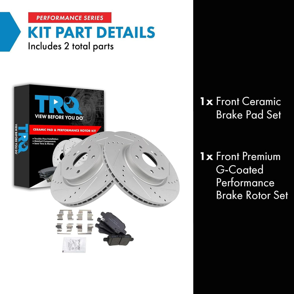 TRQ Performance Front Brake Pad and Rotor Set Ceramic G Coated Slotted Drilled Rotors Compatible with 2017-2020 Honda CR-V