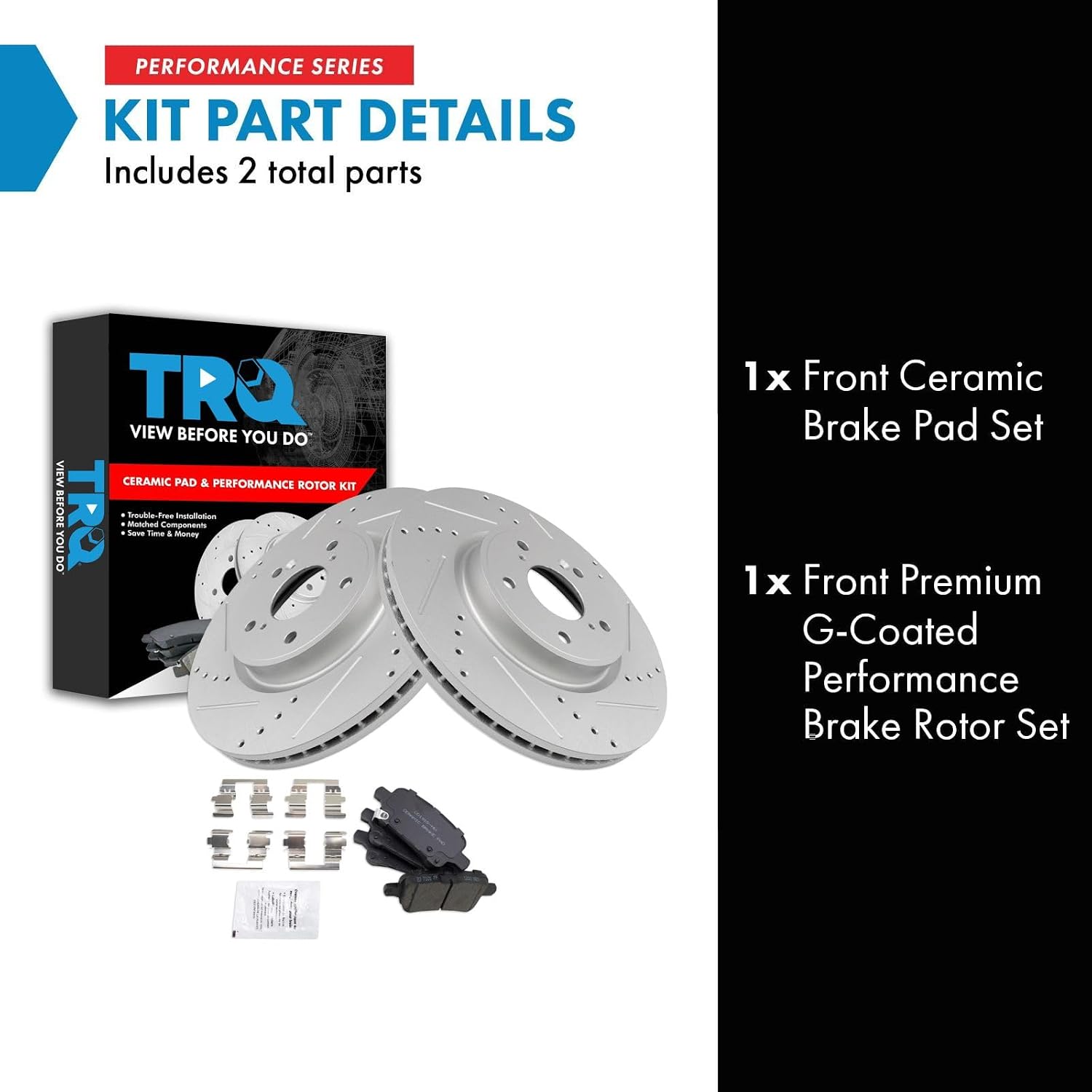 TRQ Performance Front Brake Pad and Rotor Set Ceramic G Coated Slotted Drilled Rotors Compatible with 2017-2020 Honda CR-V