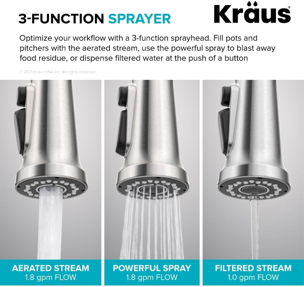 KRAUS Britt 2-in-1 Commercial Style Pull-Down Single Handle Water Filter Kitchen Faucet for Reverse Osmosis or Water Filtration System in Matte Black, KFF-1691MB