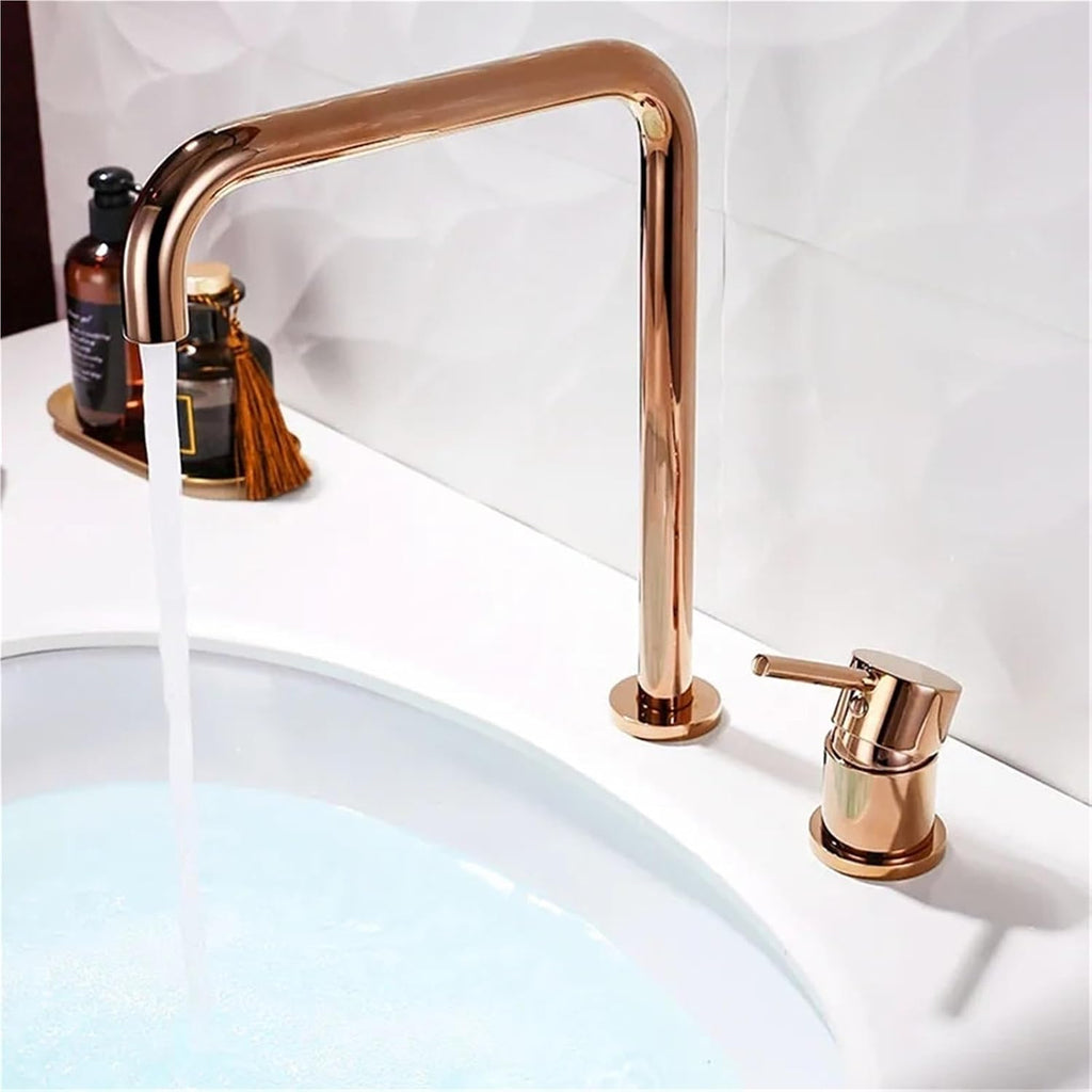 Widespread Kitchen Faucet 7 Pipe Long Water Tap Deck Mounted Kitchen Sink 360 Rotation Cold Hot Mixer(Gold)