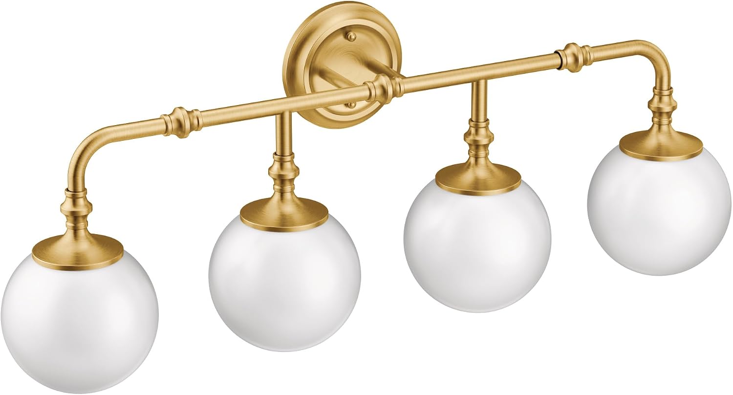 Moen YB0564BG Colinet 4-Light Dual-Mount Bath Bathroom Vanity Fixture with Frosted Glass, Brushed Gold