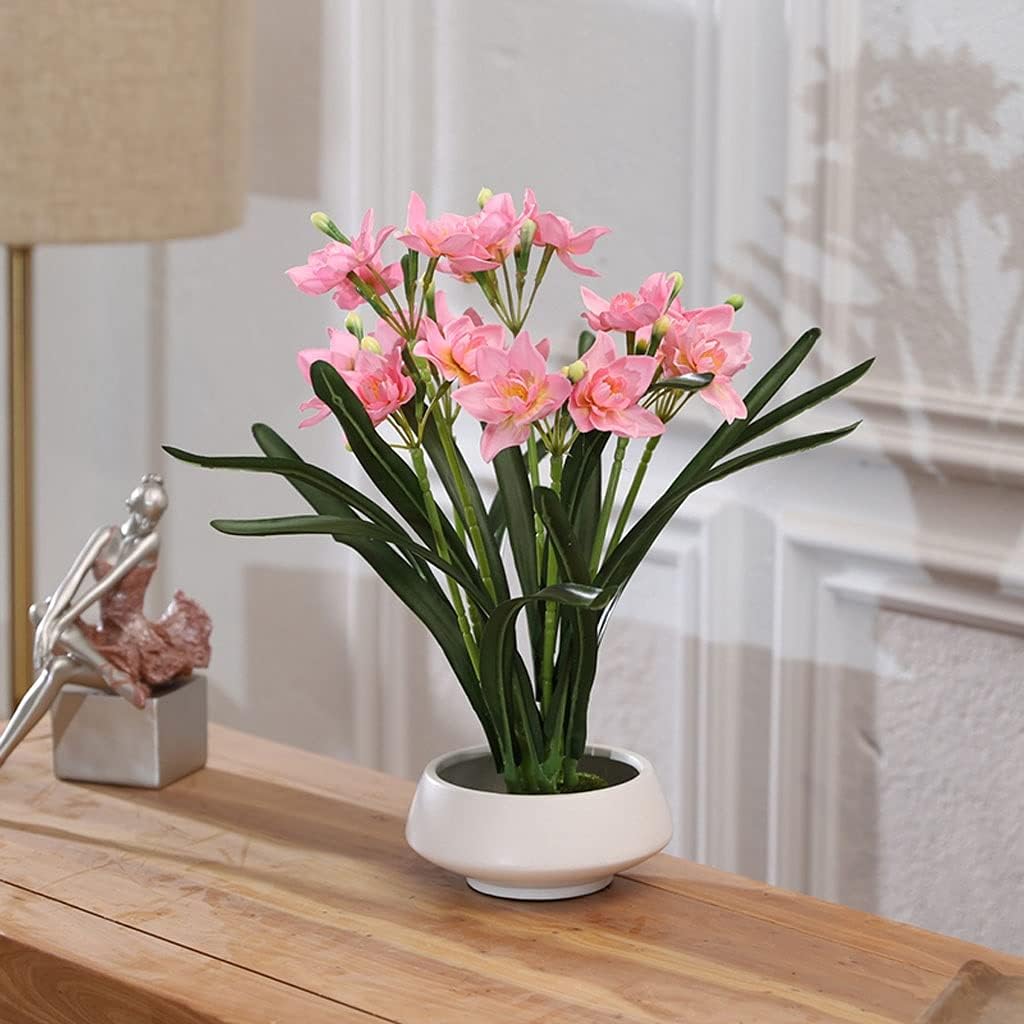 Artificial Flower Artificial Narcissus Flower Art Three-Dimensional Display Flower Set Porch Living Room Indoor Dining Table TV Cabinet Decoration Floor Vases Decorative Tall (Color : Purple) (Pink)