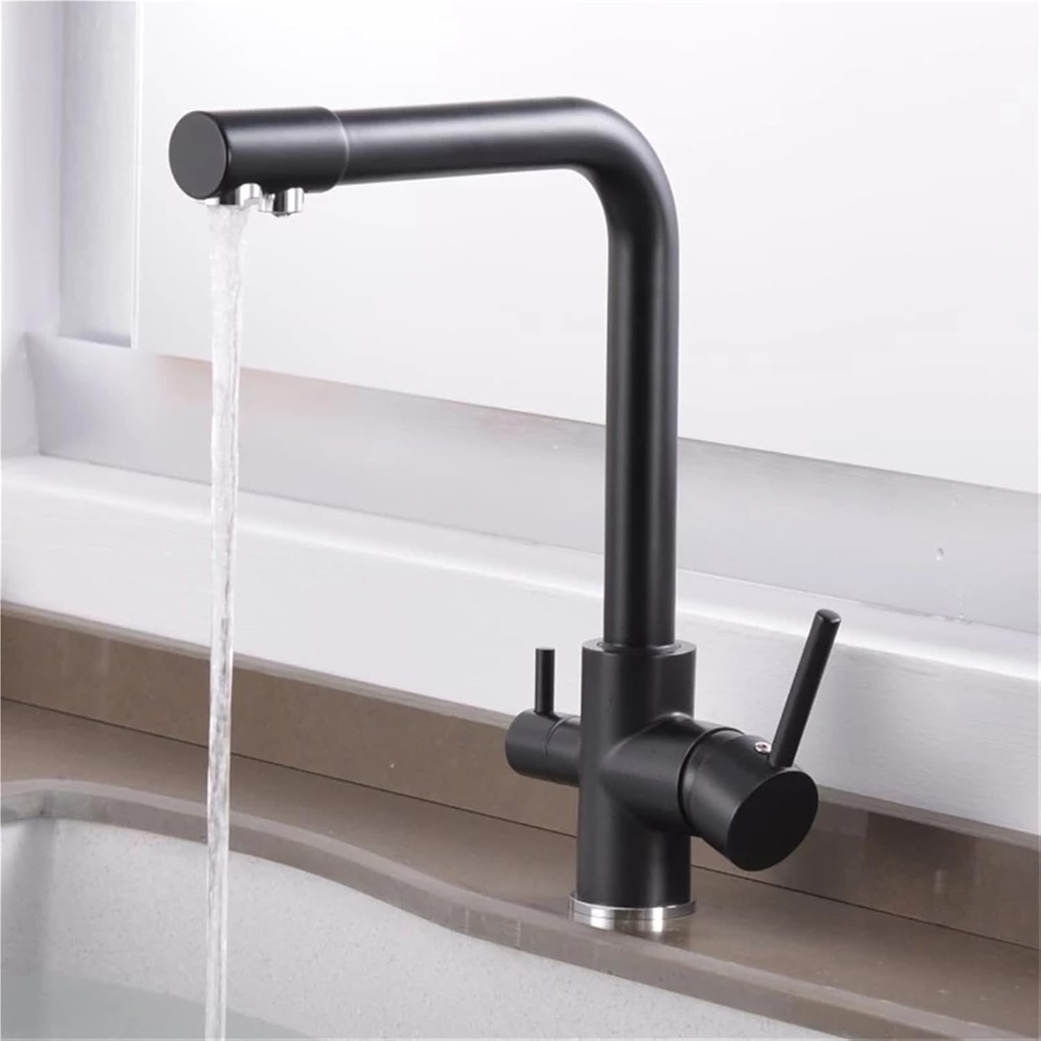 360° Rotating Deck-Mounted Filtered Pure Water Kitchen Faucet with Hot and Cold Water Mixer Tap(Matte Black)