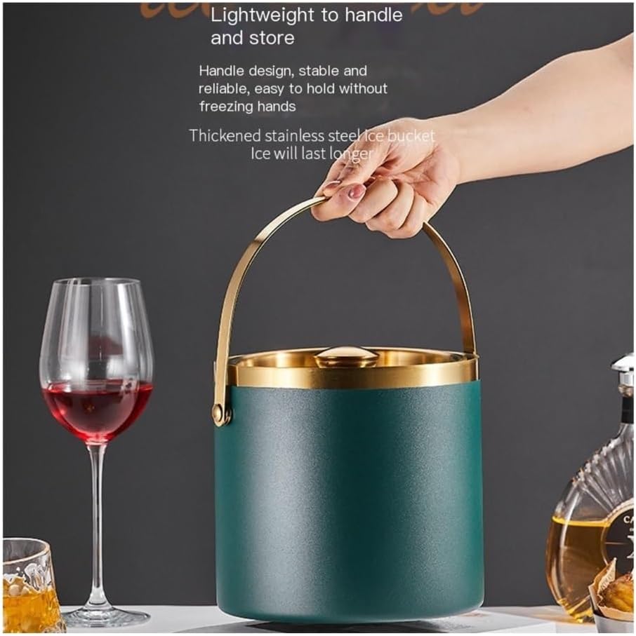 Ice Bucket, 3L Stainless Steel Ice Bucket, Double Insulated and Cooled Ice Bucket Ice Buckets For Parties(Orange)