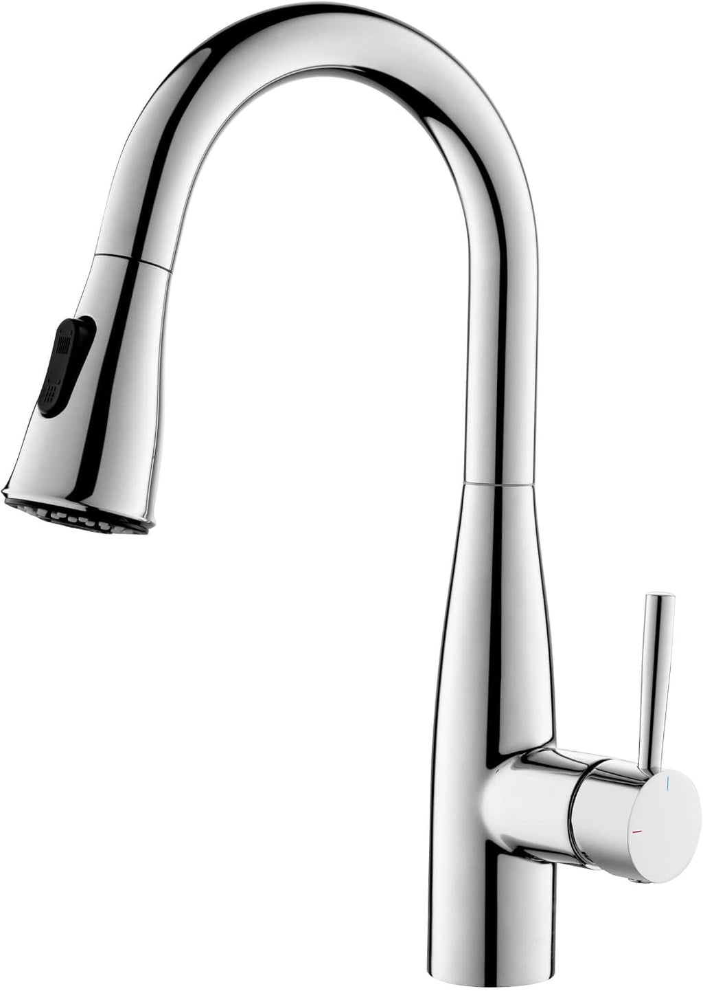 KIBI Bari Chrome Finish Single Handle Pull Down Kitchen and Bar Sink Faucet | Solid Brass High Arc Spout, 360 Degree Swivel, Durable Pull Down Sprayer with Dual Function (KKF2015CH)