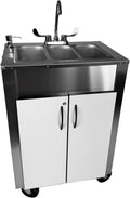 Pinnacle Portable Sink Hand Wash Station– (3-Basin) Stainless Steel Portable Sink with Hot Water–Portable Handwashing Station for Health & Beauty, Medical Facilities, Daycare, Pop-Up & Food Service
