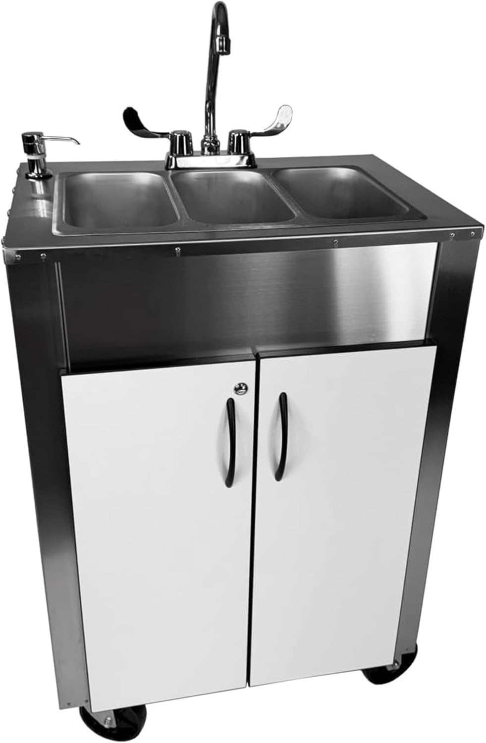 Pinnacle Portable Sink Hand Wash Station– (3-Basin) Stainless Steel Portable Sink with Hot Water–Portable Handwashing Station for Health & Beauty, Medical Facilities, Daycare, Pop-Up & Food Service