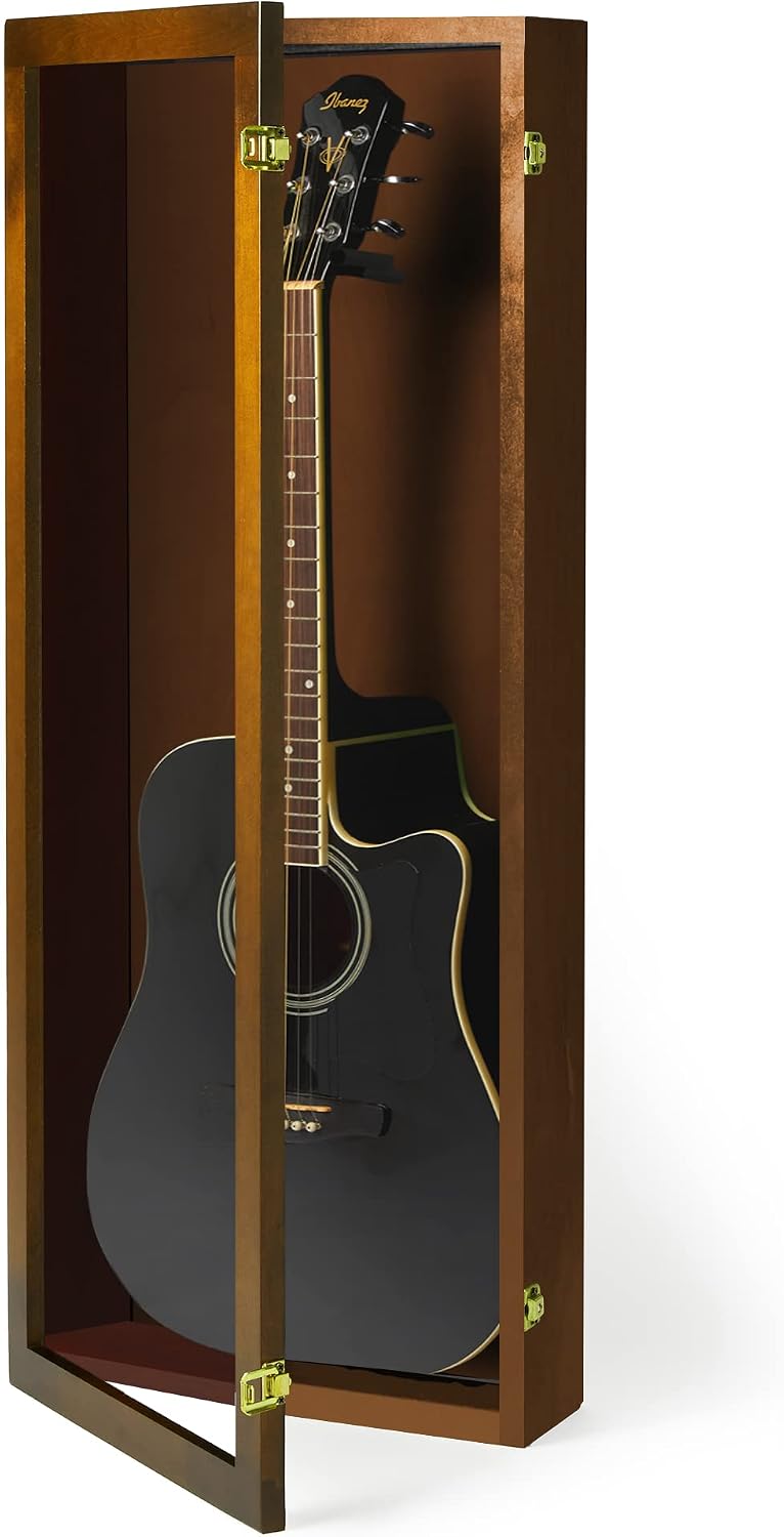PENNZONI Acoustic Guitar Display Case - Acrylic Acoustic Guitar Case - Guitar Display Case Wall Mount Made from Hardwood Frame & Clear Acrylic - Walnut w/No Felt