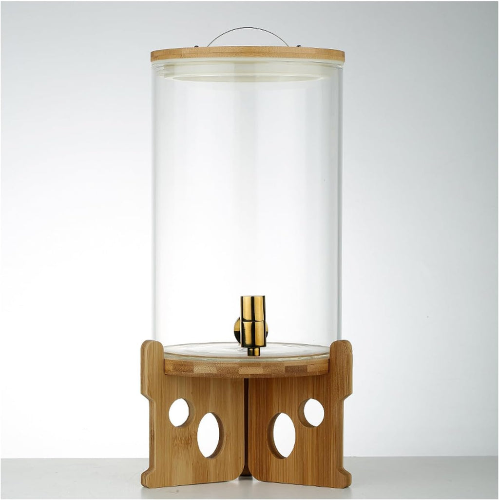 Drink Dispenser,Glass Drinking Dispenser with Lid,Juice Dispenser,Dispenser Jar,Lemonade Jar with Spigot,Suitable for Refrigerator,Suitable for Milk,Juice,Silve(Gold Faucet 7.5l)