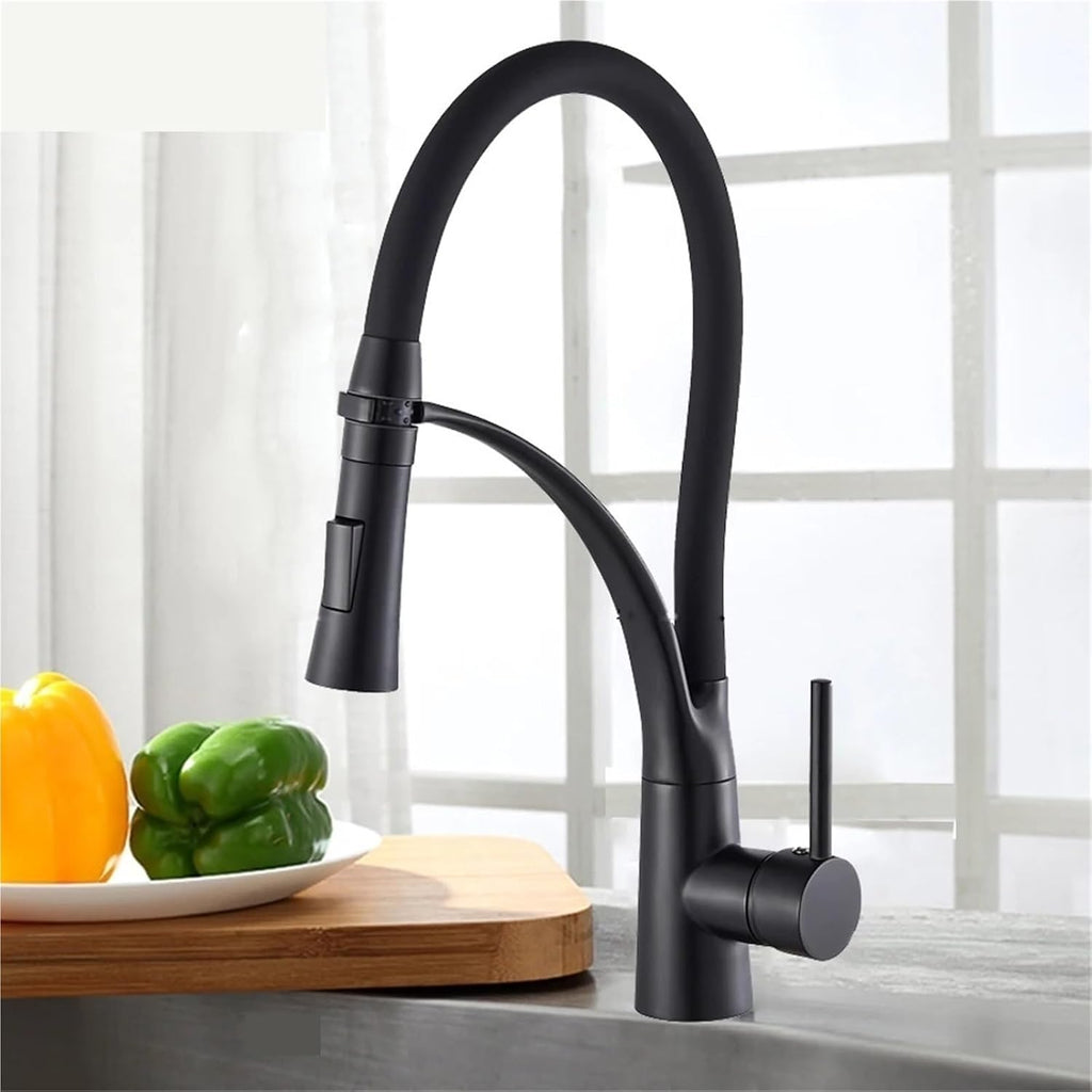 Pull Down Kitchen Faucet with Black Hose Deck Mounted Hot and Cold Water Mixer Sink Tap Swivel Kitchen Tap(Matte Black)