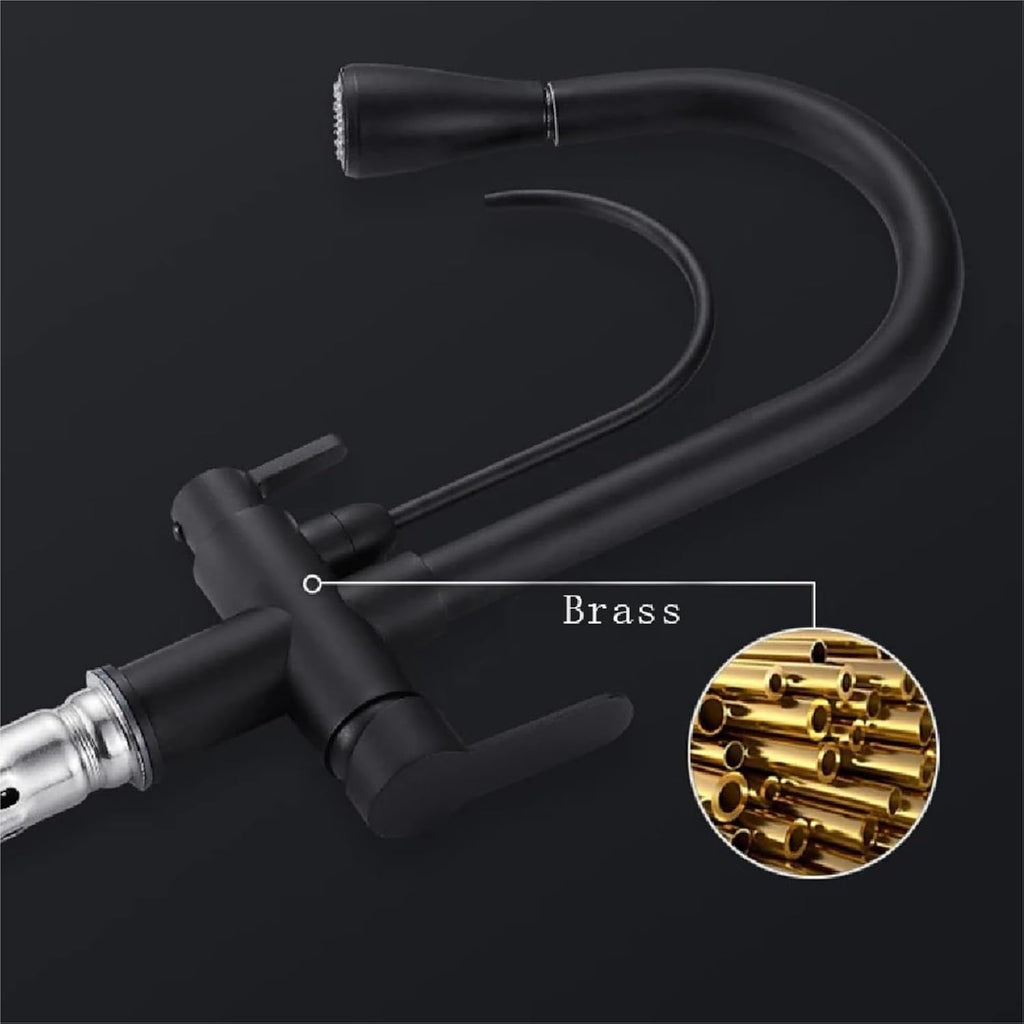 Filter Kitchen Faucet Brass Kitchen Faucet with Pure Water Pull Out Rotatble Hot Cold(Black Golden)