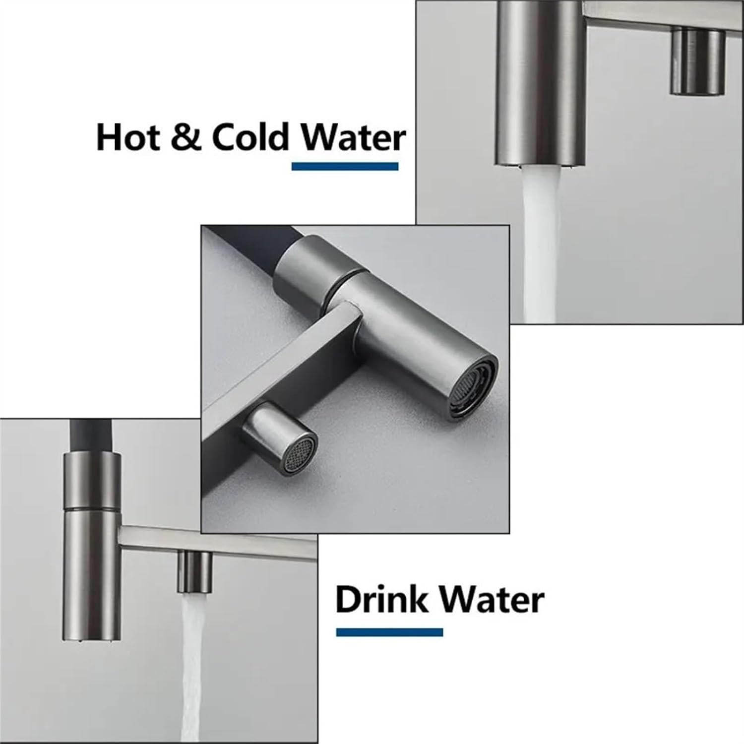 Kitchen Purified Faucets Dual Handle Cold Hot Water Mixer Crane Tap Filter Water Modern Tap(Brushed Gold)