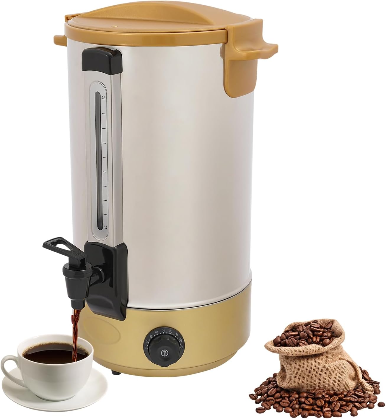 Commercial Coffee Urn, 1800W 28L/7.4Gal Stainless Steel Hot Coffee Dispenser with Faucet for Hot Beverage Tea Chocolate, Adjustable Temperature 86-248℉ (Gold)