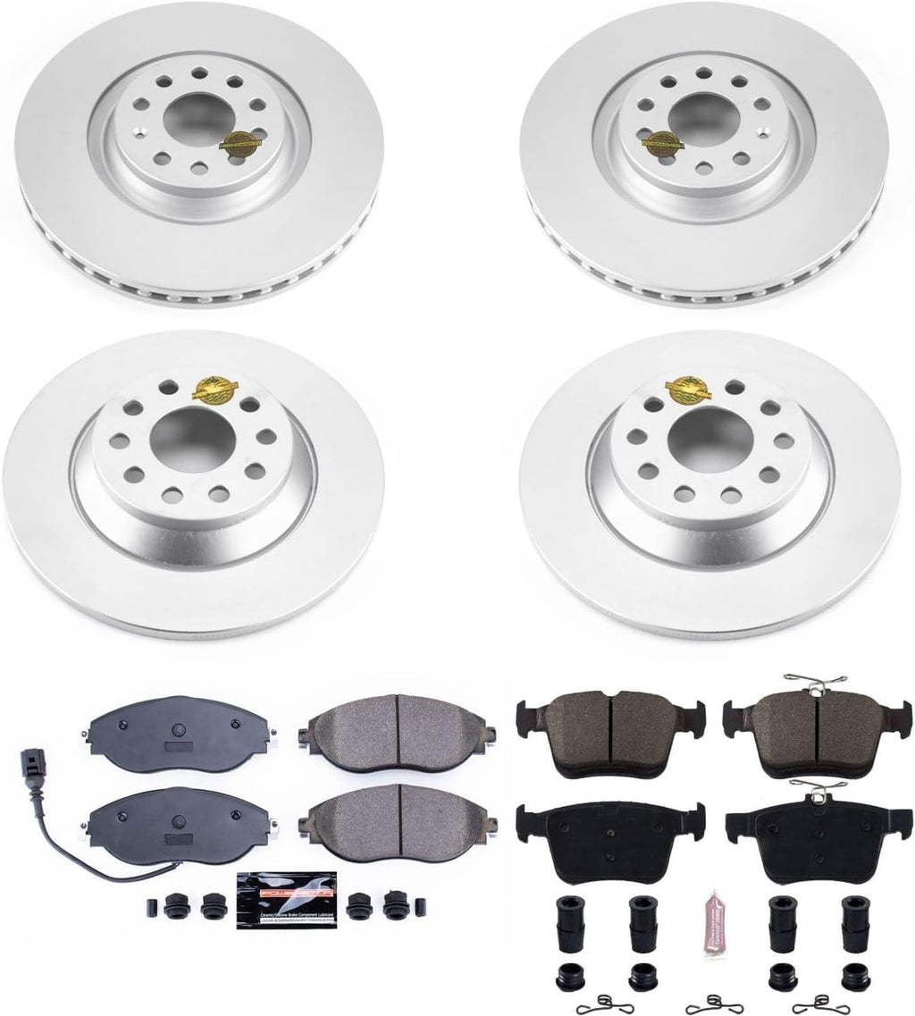 PowerStop Front and Rear Brake Kit for Audi Q3 2022-25 |Volkswagen Jetta 2019-20 |Tiguan 2018-24 - Fully-Coated Disc Rotors with Z23 Carbon-Fiber Ceramic Brake Pads Upgrade, CRK8168