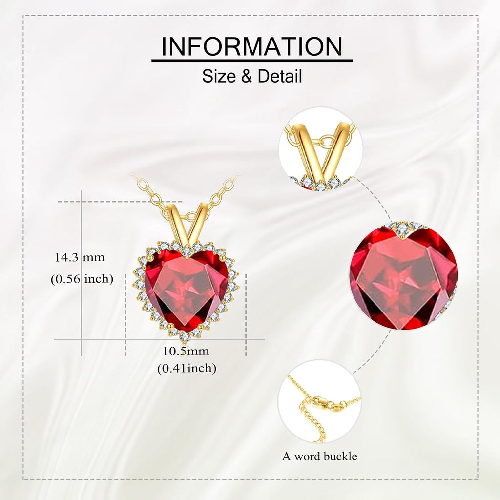 ELFRONT 14k Real Gold Heart Sapphire/Ruby Necklace Heart Stone Pendant Solid Gold Jewelry For Women Female Lover Mother Gifts