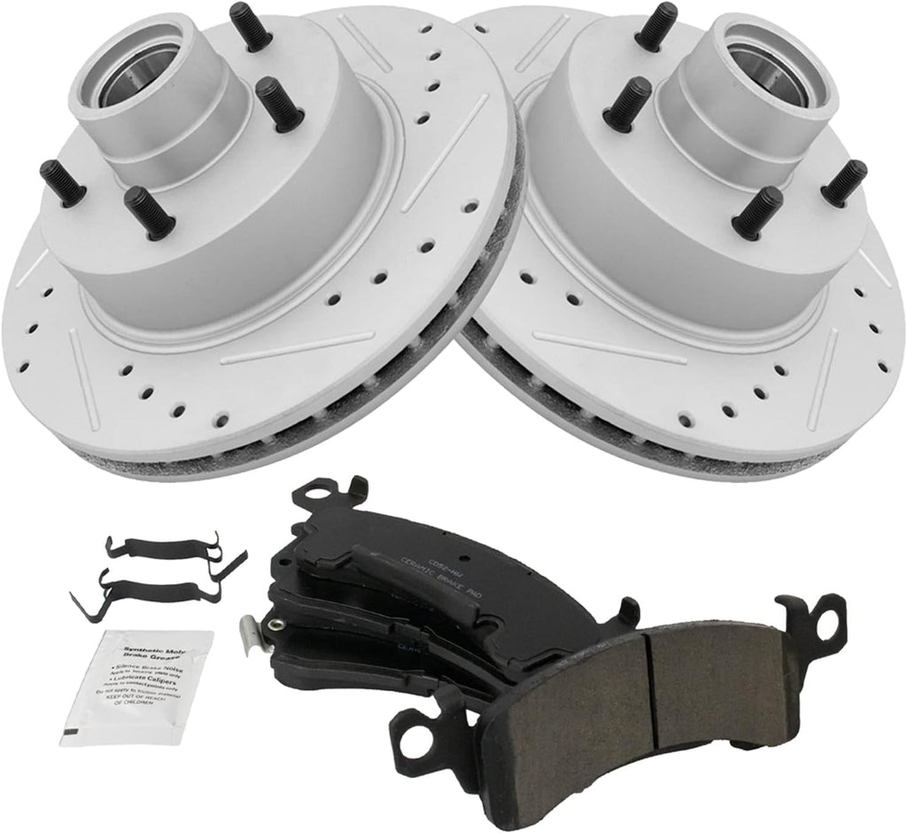 TRQ Performance Front Brake Pad & Rotor Set Ceramic Coated Rotors for 73-78 Buick Century Regal Skylark Chevrolet El Camino Monte Carlo Oldsmobile Cutlass Pontiac Firebird Grand Am Grand Prix