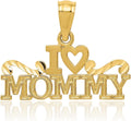 IceCarats 14K Solid Yellow Gold Small I Love Heart Mommy Pendant Necklace 15mm 5/8 inch Polished, Textured For Her