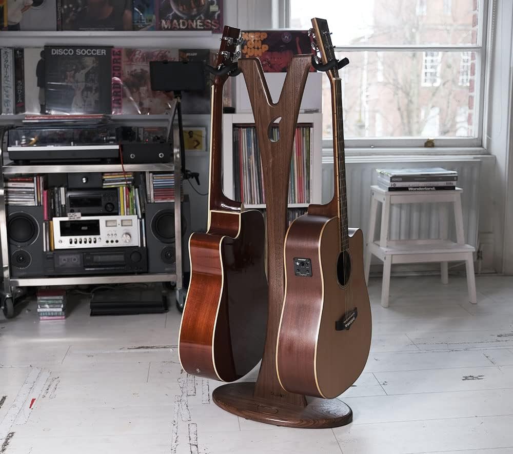 Ruach GS-1 Dual Acoustic and Electric Wooden Guitar Stand - Walnut