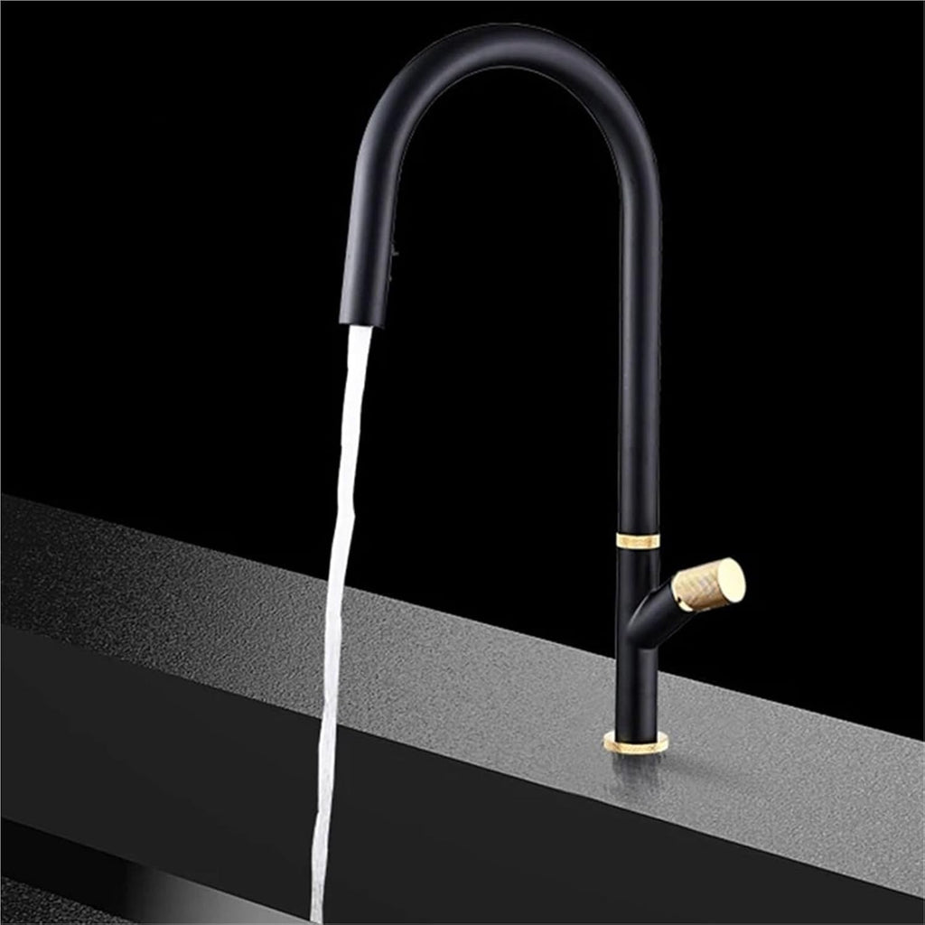 Pull-Out Kitchen Faucet 360 Rotation Hidden Nozzle Hot and Cold Water Sink Mixer Tap Deck Mounted Luxury Wash Tap(Black-Gold)