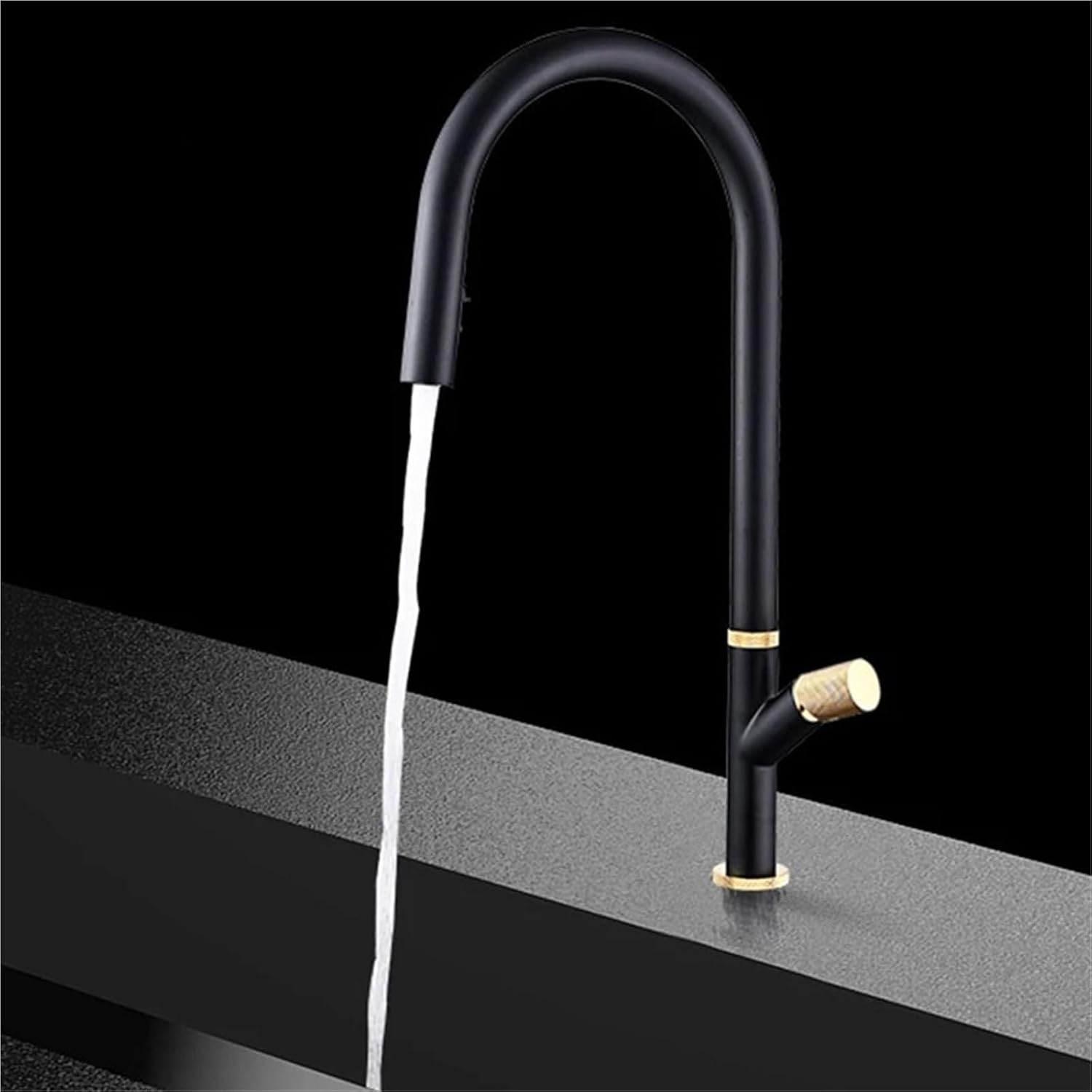 Pull-Out Kitchen Faucet 360 Rotation Hidden Nozzle Hot and Cold Water Sink Mixer Tap Deck Mounted Luxury Wash Tap(Black-Gold)