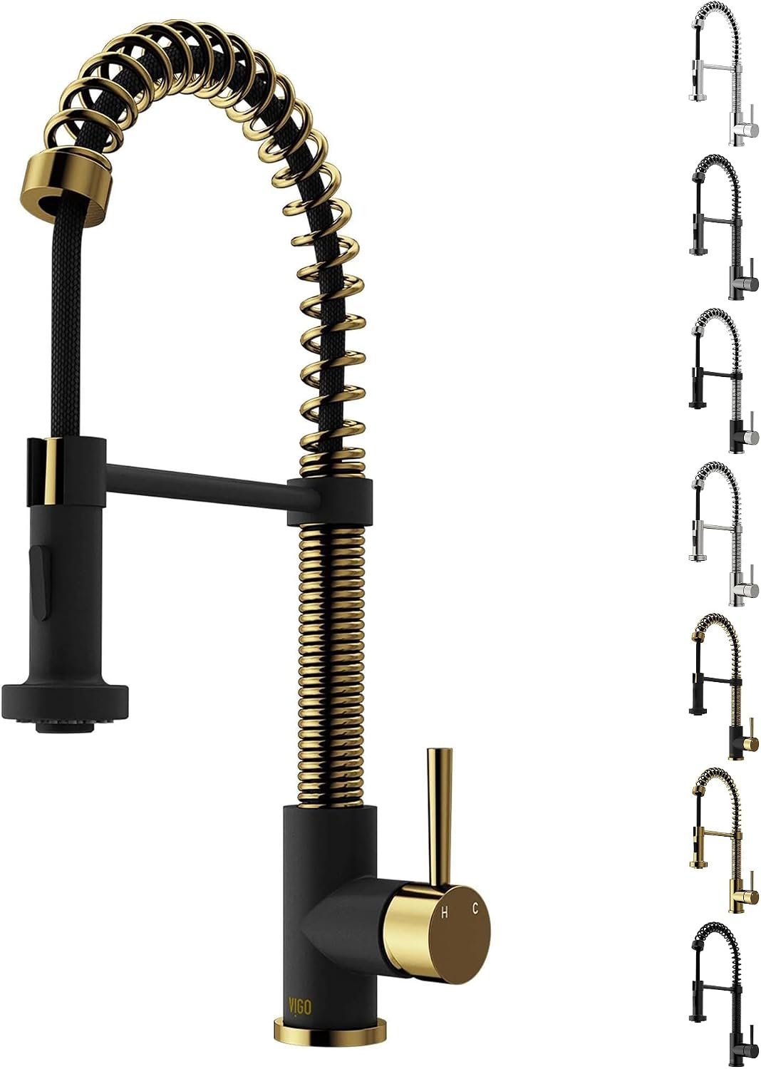 VIGO Edison 19'' H Single Handle Pull-Down Sprayer Kitchen Faucet in Matte Brushed Gold and Matte Black-VG02001MGMB