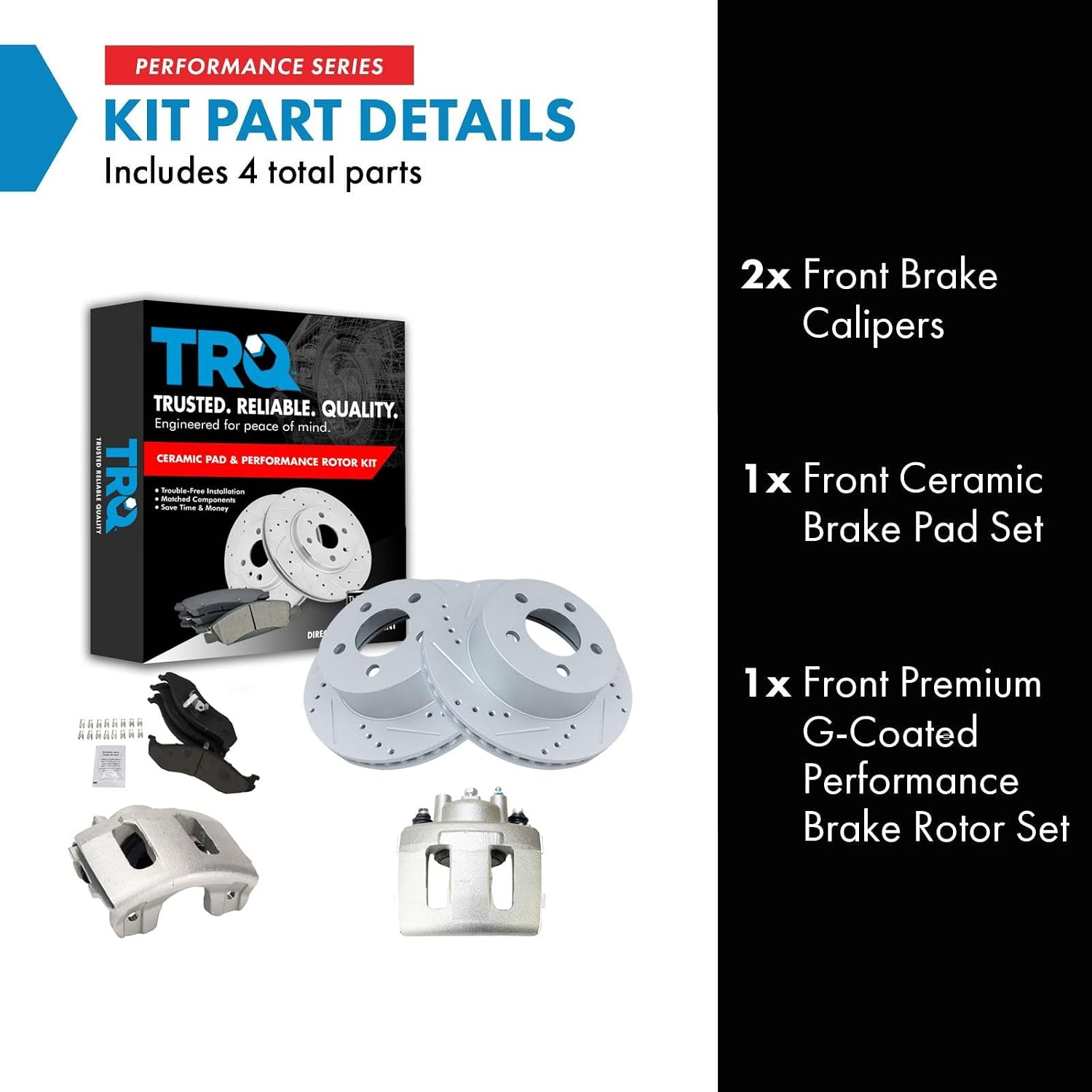 TRQ Performance Front Brake Pad and Rotor Set Ceramic Vented Coated Rotors Calipers Compatible with 1999-2001 Jeep Cherokee 1999-2006 Wrangler