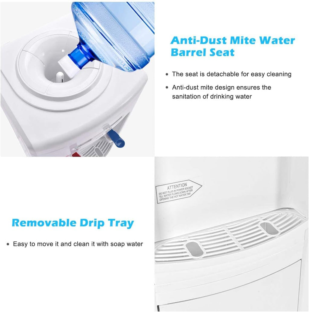 Rainfally Top Loading Water Cooler Dispenser, 3-5 Gallon Hot & Cold Dual-use Water Dispenser w/Bottom Storage Cabinet, Child Safe Lock, Energy-Saving Approved (White)