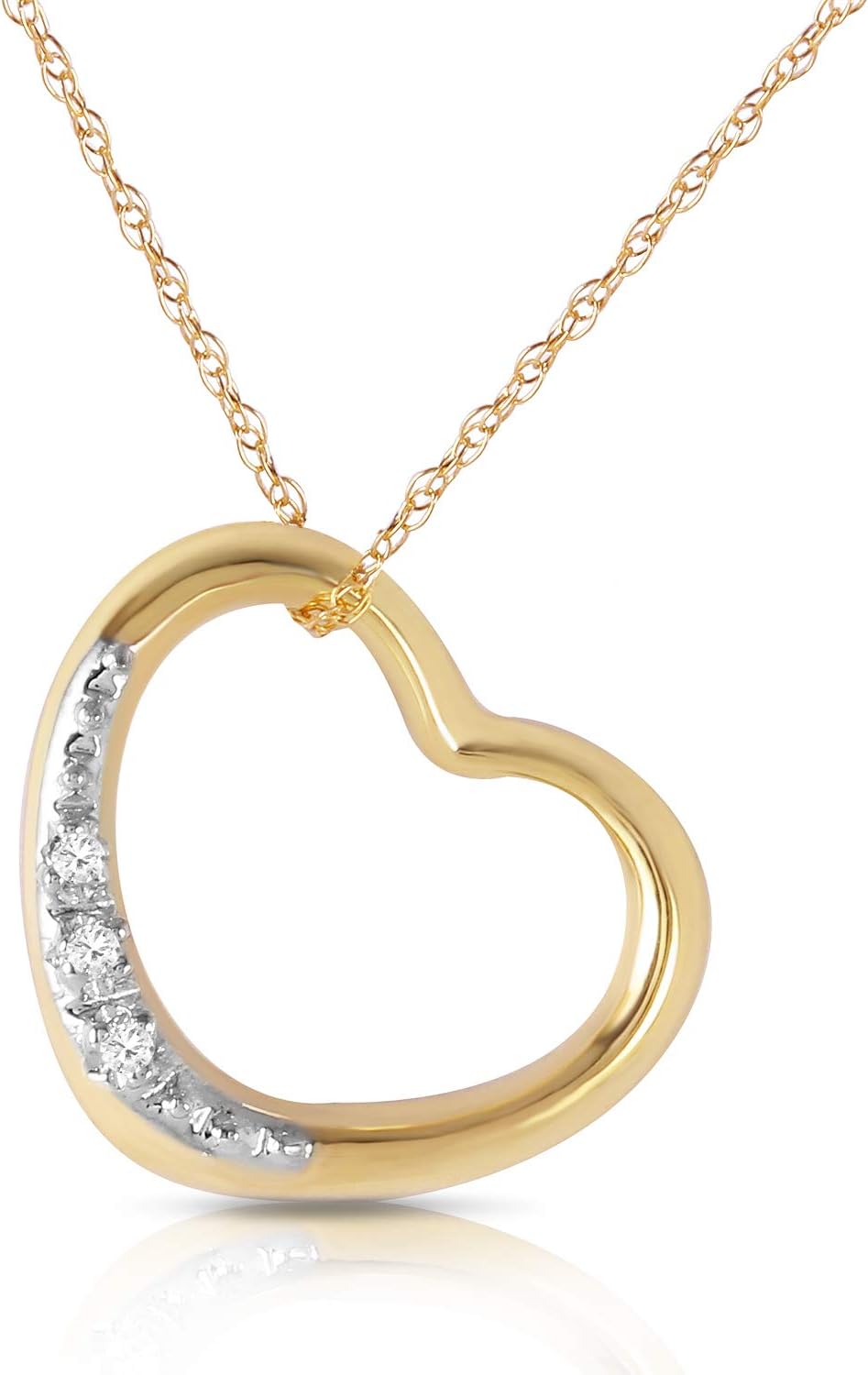 Galaxy Gold GG 14K Yellow Gold Natural Diamond Heart Necklace - April Birthstone - Strength & Brilliance - 14' to 24' - Fine Jewelry for Women