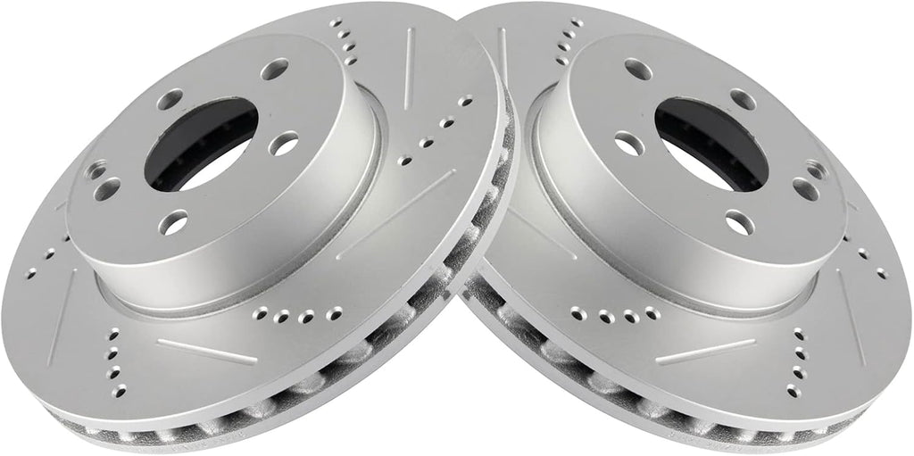 TRQ Performance Front Ceramic Brake Pad and Rotor Set Coated Drilled Slotted Compatible with 08-12 Mercedes-Benz C300 without Sport Package 12-15 Mercedes-Benz C250 without Sport Package