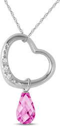 Galaxy Gold GG 14K Gold Open Heart with Genuine Diamond and Pink Topaz Pendant Necklace