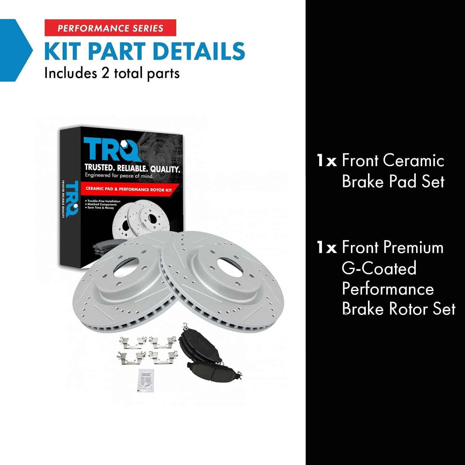 TRQ Performance Front Brake Pad and Rotor Set Ceramic Coated Drilled Slotted Compatible with 2013 Infiniti JX35 2014-2020 QX60 2015-2021 Nissan Murano 2013-2020 Pathfinder