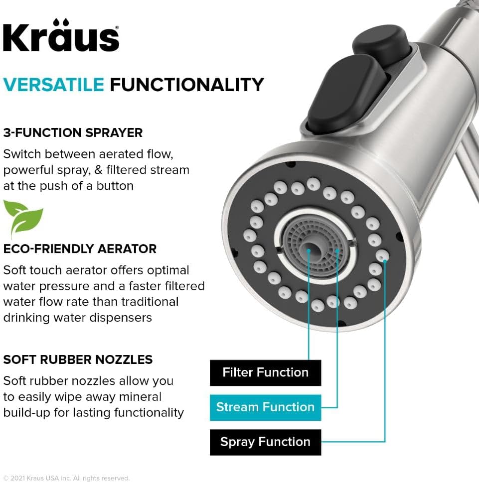KRAUS Britt 2-in-1 Commercial Style Pull-Down Single Handle Water Filter Kitchen Faucet for Reverse Osmosis or Water Filtration System in Matte Black, KFF-1691MB