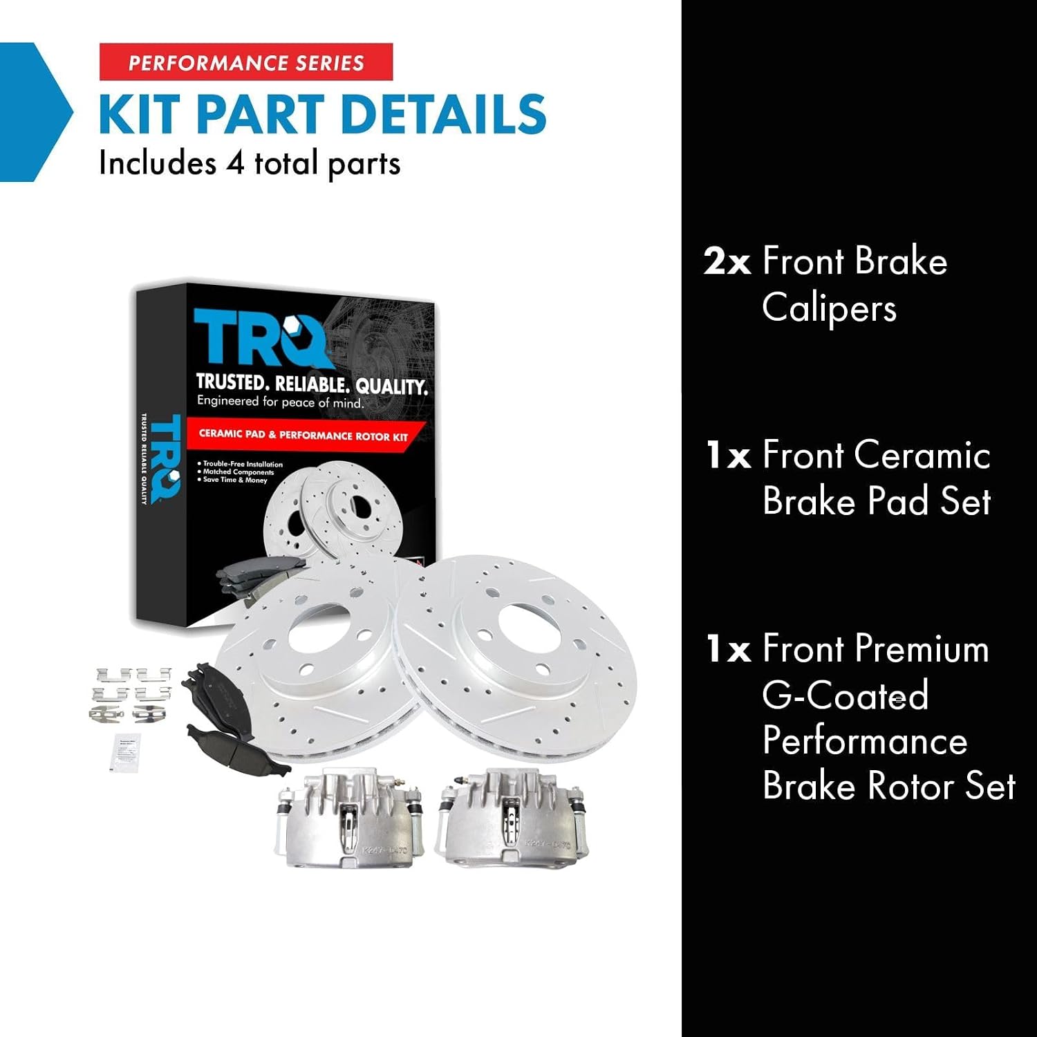 TRQ Performance Front Brake Pad and Rotor Set Ceramic Vented Coated Rotors Calipers Compatible with 2003-2004 Ford Mustang