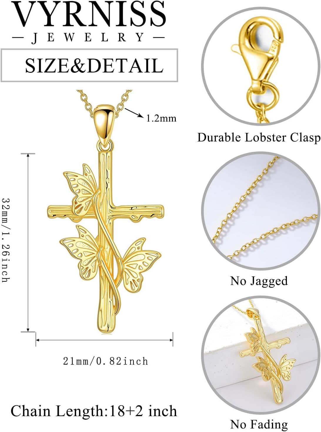 18K Gold Cross Pendant for Women Gold Cross Necklace 18K Gold Jewelry Religious Gift