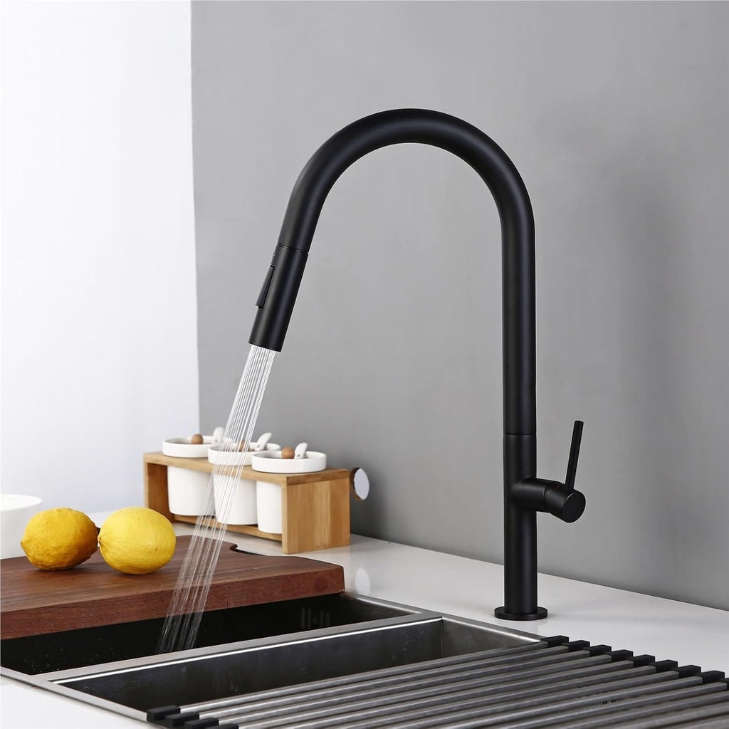 Brass Brushed Gold Black 360 Degree Rotation Kitchen Hot and Cold Water Sink Taps Pull Out Spout Kitchen Faucet(Chrome)