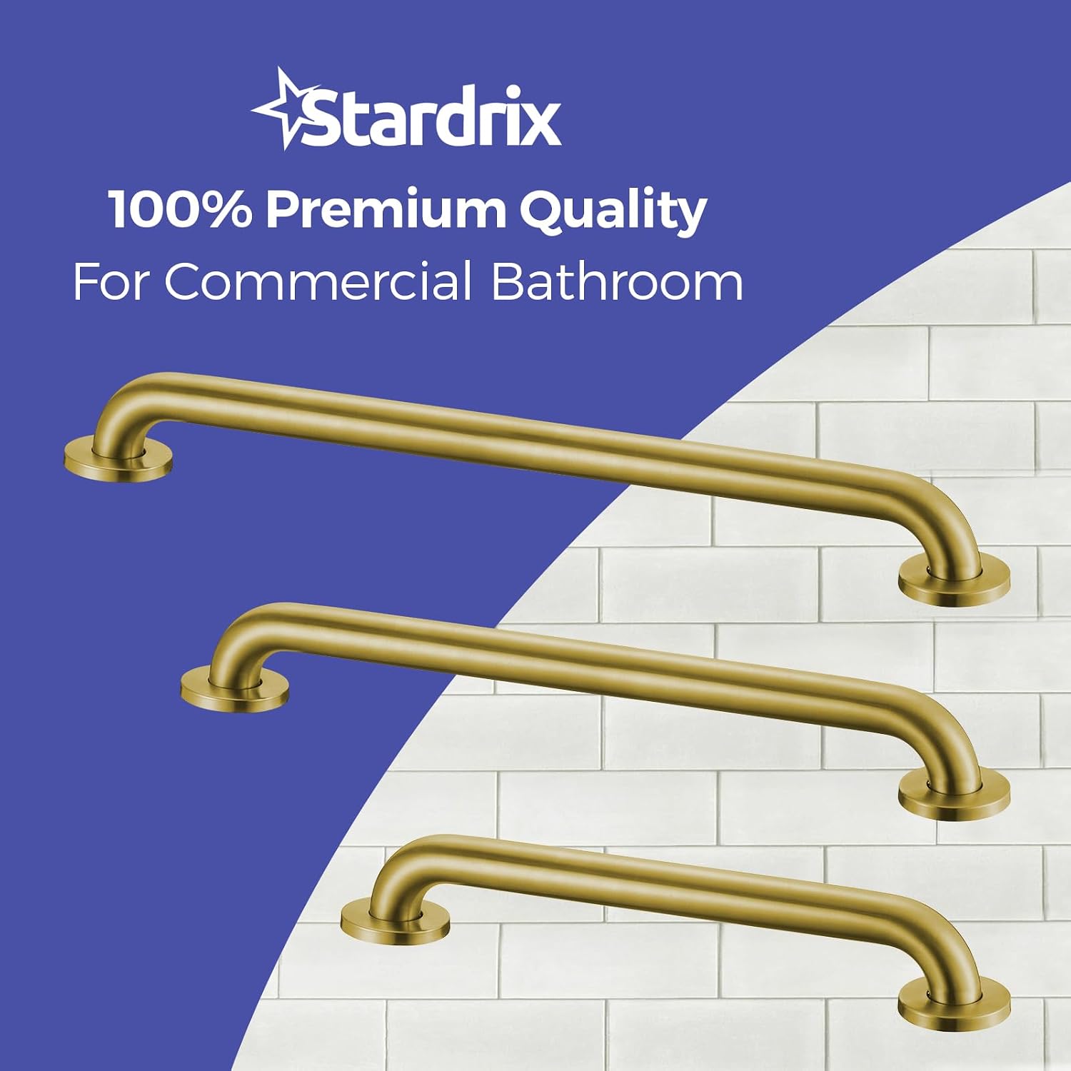 Stardrix Grab Bar Bundle for ADA Compliance, Brushed Gold Stainless Steel Grab Bar Set for Commercial and Residential Restrooms, 1.5' Diameter - 18', 36', 42' - Pack of 3