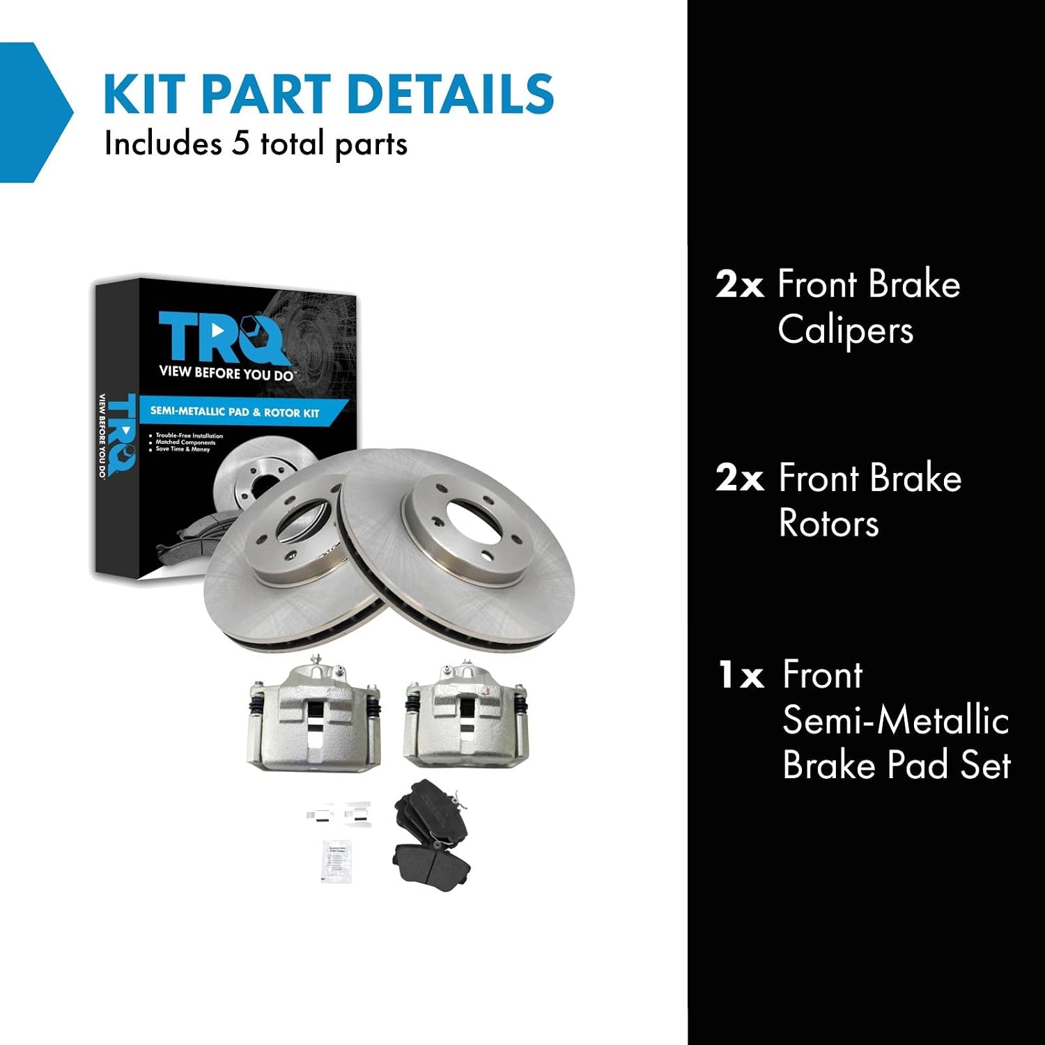 TRQ Front Brake Pad and Rotor Set Semi Metallic Rotors Calipers Compatible with 2001-2007 Ford Taurus 2002 Lincoln Continental 2001-2005 Mercury Sable
