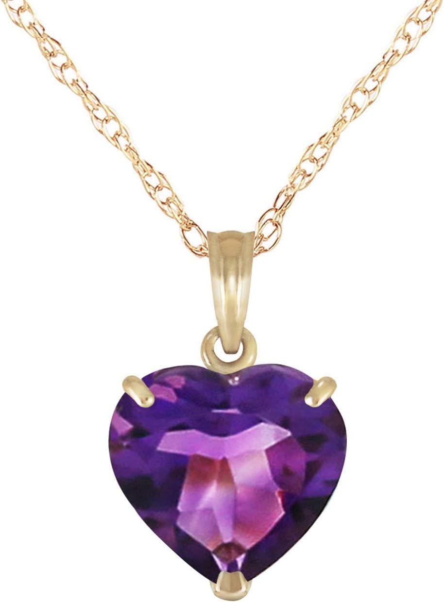Galaxy Gold GG 3.1 Carat 14k Solid Gold Necklace with Natural Heart Shaped 10 mm Amethyst