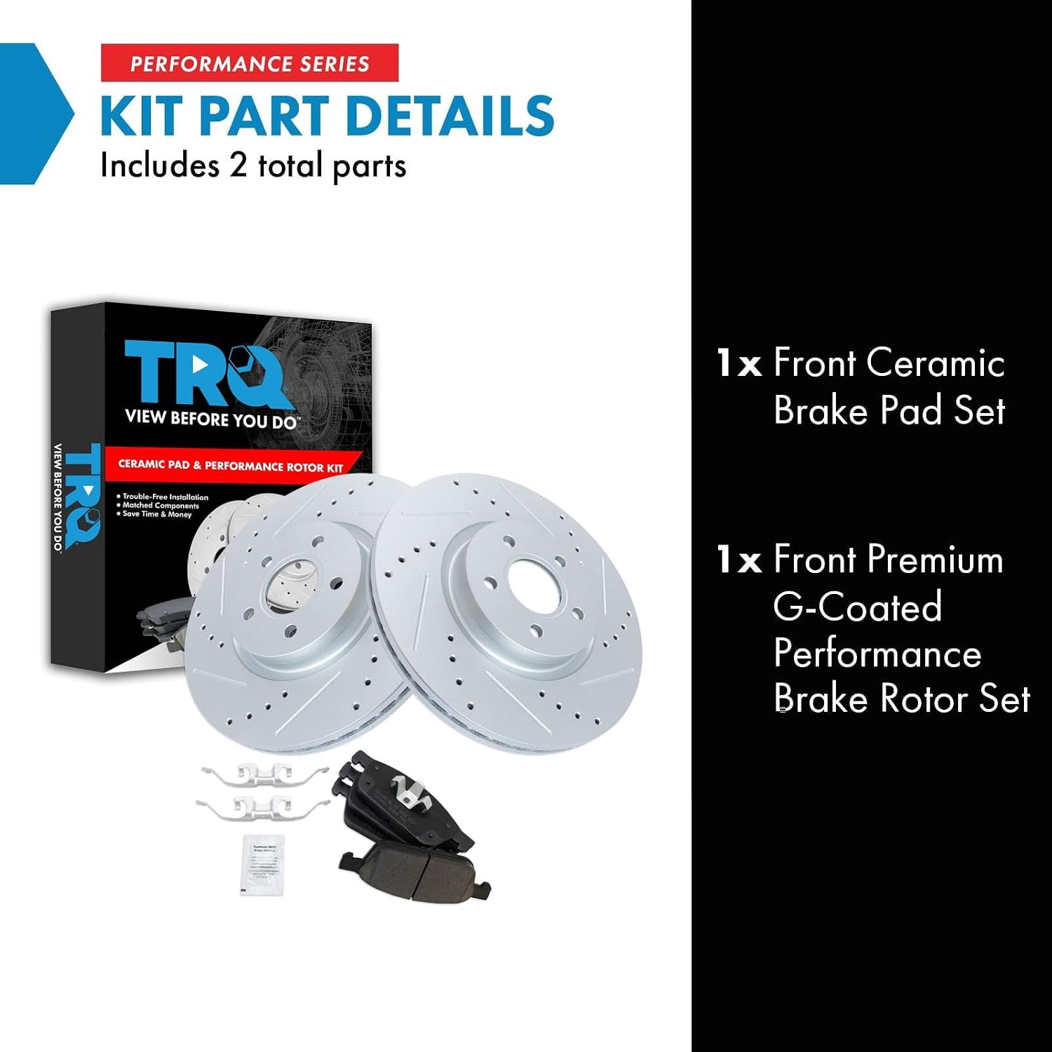 TRQ Performance Front Brake Pad and Rotor Set Ceramic Coated Drilled Slotted Rotors Compatible with 2013-2017 Ford Escape 2014-2018 Transit Connect