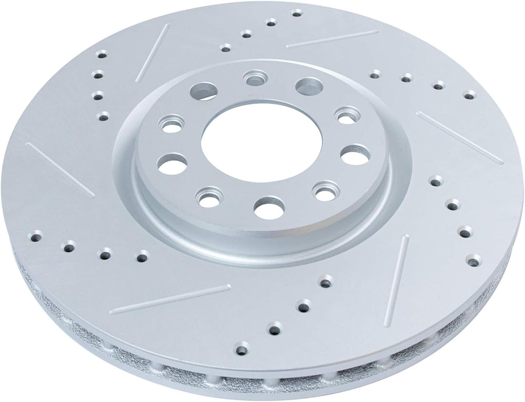 TRQ Performance Front Brake Pad and Rotor Set Ceramic Coated Drilled Slotted Rotors Compatible with 2016-2021 Fiat 500X 2017-2022 Jeep Compass 2015-2021 Renegade