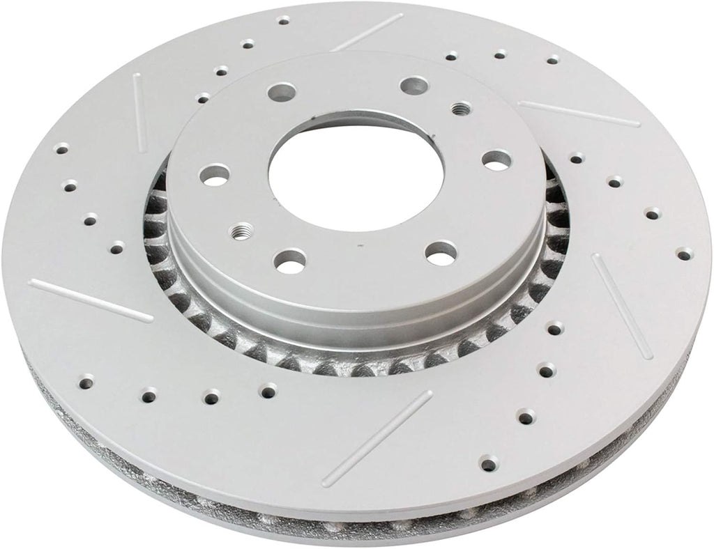 TRQ Performance Front Brake Pad & Rotor Set Ceramic G Coated Drilled Slotted Rotors Compatible with 06-07 Buick Rainier 2006 Chevrolet SSR 06-08 Chevrolet Trailblazer EXT 06-09 GMC Envoy XL Saab 9-7x