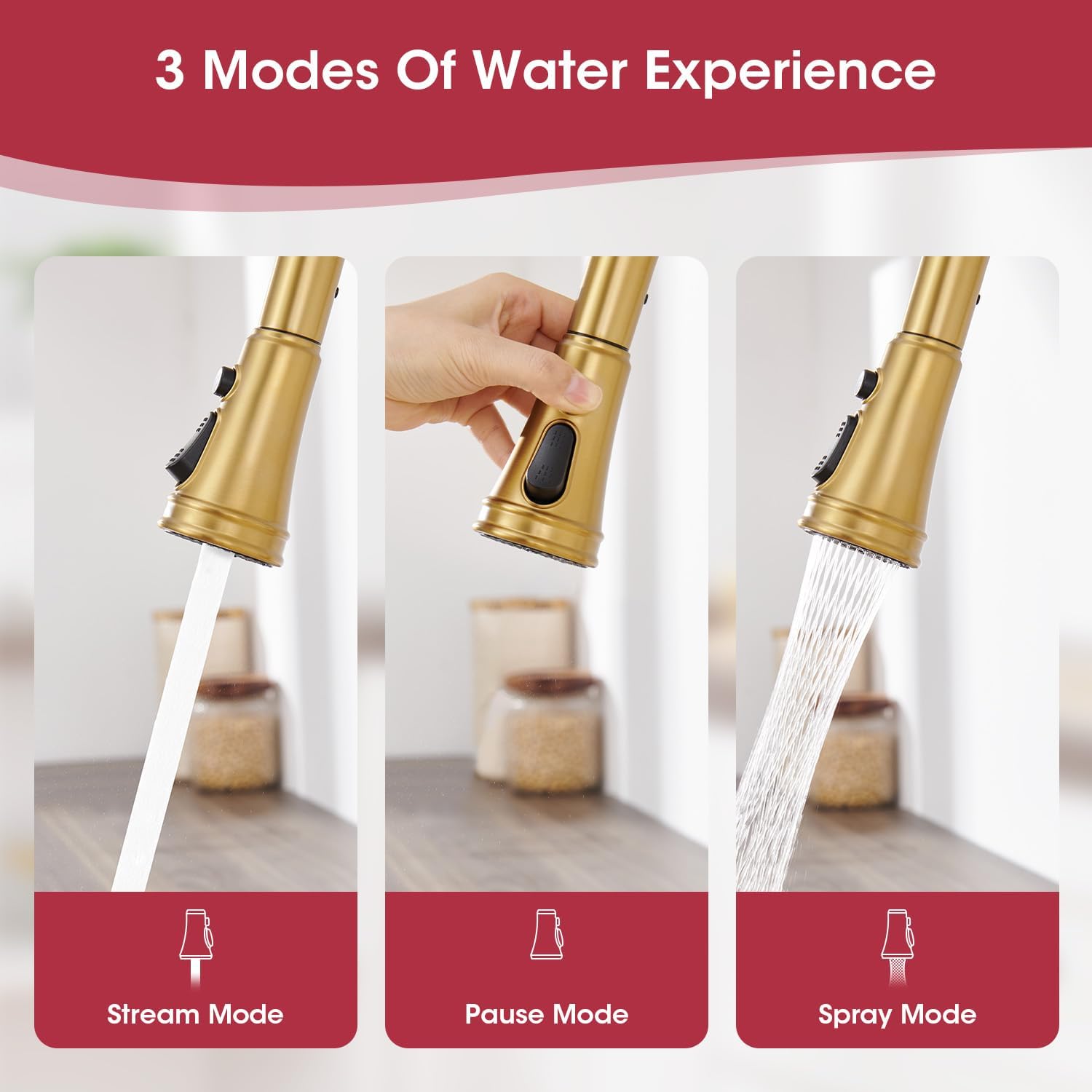 Kitchen Faucet with Pull Down Sprayer, Gold Vintage Brass Kitchen Sink Faucet High Arc Single Handle with Deck Plate 1 or 3 Hole, Ideal for Laundry Farmhouse Outdoor RV