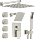 Dual Rainfall Shower Head System with 4 Body Jets, JetsBath Shower Faucet Set Double Shower Head 6-Inch Shower Head & 12' Rain Shower,Luxury Brushed Nickel Shower Faucet Set,Wall-Mounted Shower System