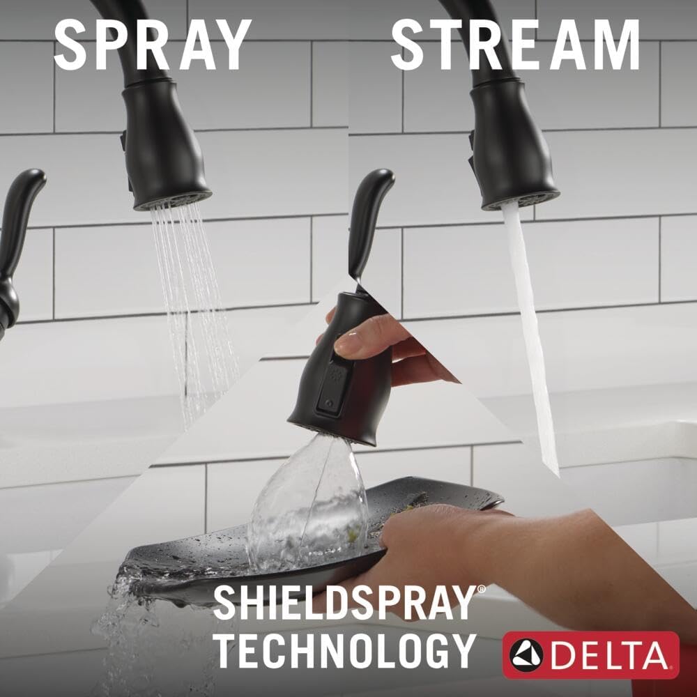Delta Leland Matte Black Touch Kitchen Faucet with Pull Down Sprayer, Traditional Single Hole Touch On Kitchen Sink Faucet, Single Handle, Matte Black 9178T-BL-DST