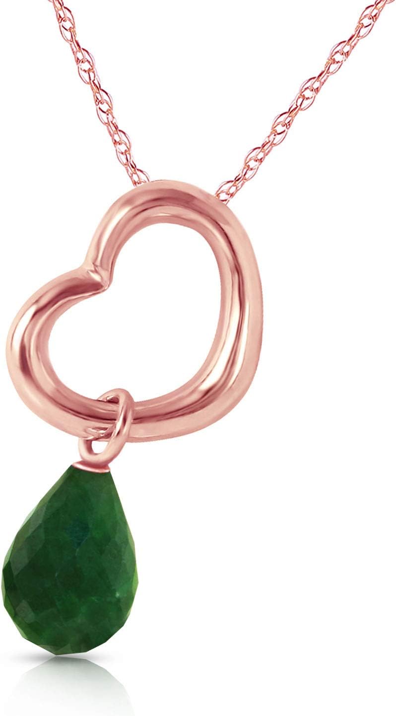 Galaxy Gold GG 14K Gold Open Heart with Genuine Emerald Drop Pendant Necklace